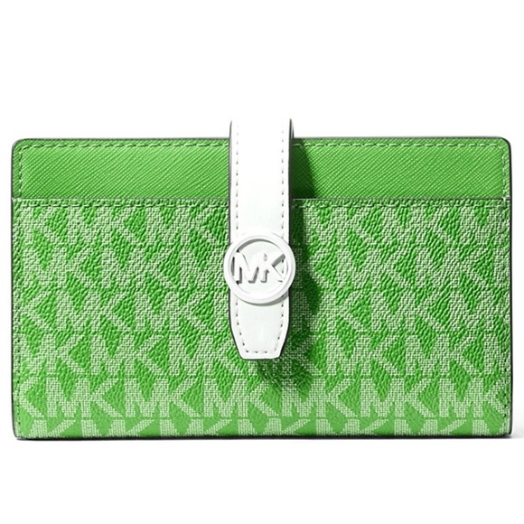 Michael Kors Greenwich Medium Signature Logo Wallet Jungle Green - Picture 1 of 9